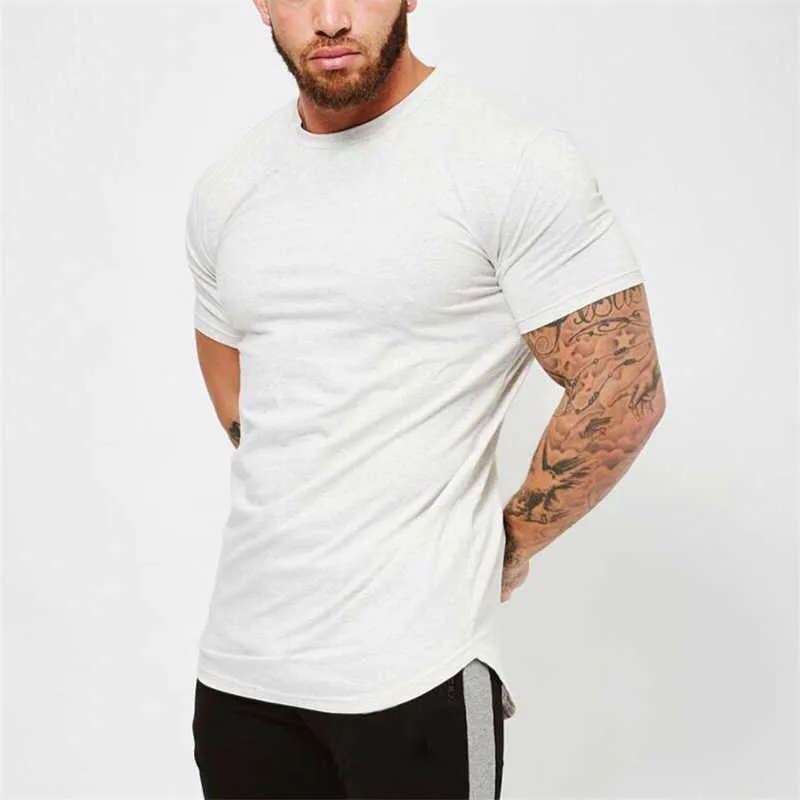 T-shirt manica corta moda estiva tinta unita uomo abbigliamento fitness cotone O-collo Silm Fit T-shirt uomo casual taglie forti M-2XL 210726