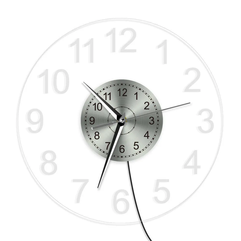 Números arábigos LED Reloj iluminado Vintage Decorativo Acrílico Redondo Pared Colgante Reloj Decoración para el hogar Luz nocturna Horologe 210310