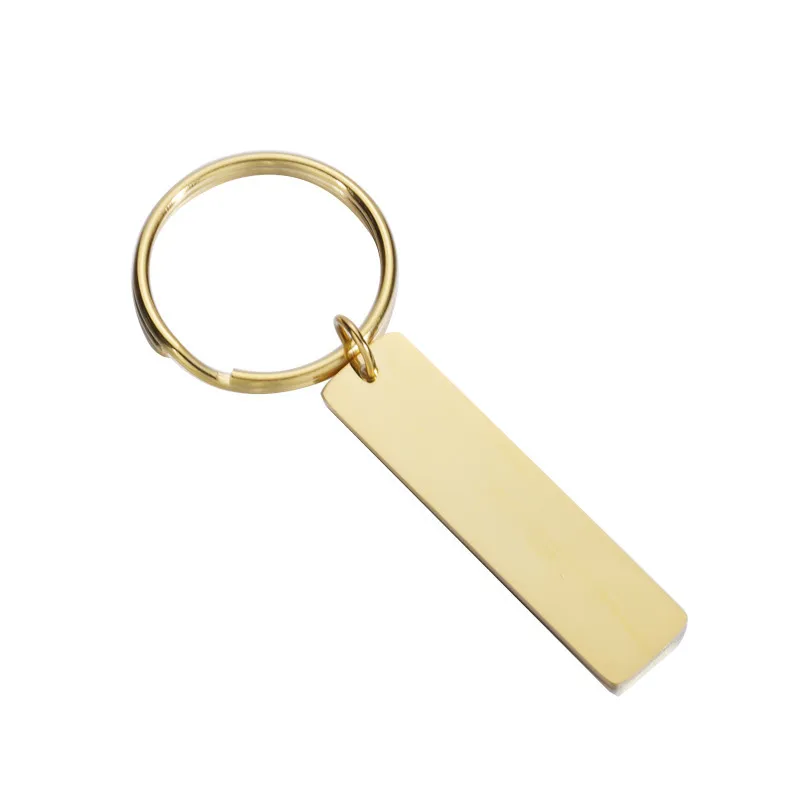 Rostfritt stål Stampning Blank Rektangel Keychain Gravering Metallplatta för bar nyckelringspegel Polsk nyckel Chain2092027