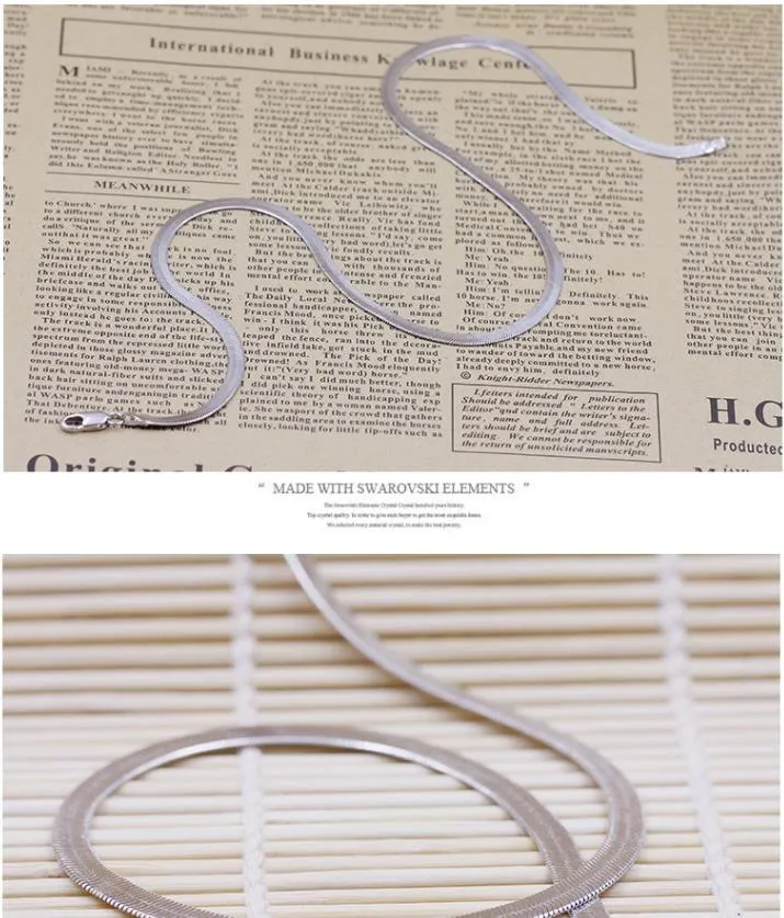 2021 Unisex Flat Snake Bone Chain Necklace 45cm 50cm Blade Choker For Women Men 925 Silver Jewelry SAN3218M