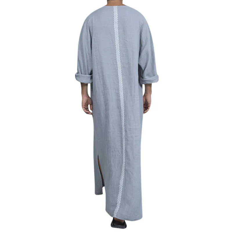 イスラムアラビアカフタン男性メンズJubba Thobe Cotton Solid長袖フード付きローブドバイ中東男性イスラム教徒の服Abaya Homme 210527