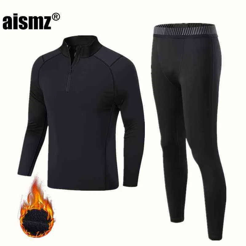 Aismz Hiver Sous-Vêtements Thermiques Hommes Garçon Chaud Première Couche Sport Rashgard Polaire Compression Séchage Rapide Seconde Peau Caleçon Long 211110