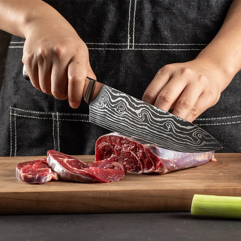 Outil de cuisine couperet à viande forgé Chef LNIFE 5CR15 acier inoxydable EAMASCUS Laser couteaux japonais 235G
