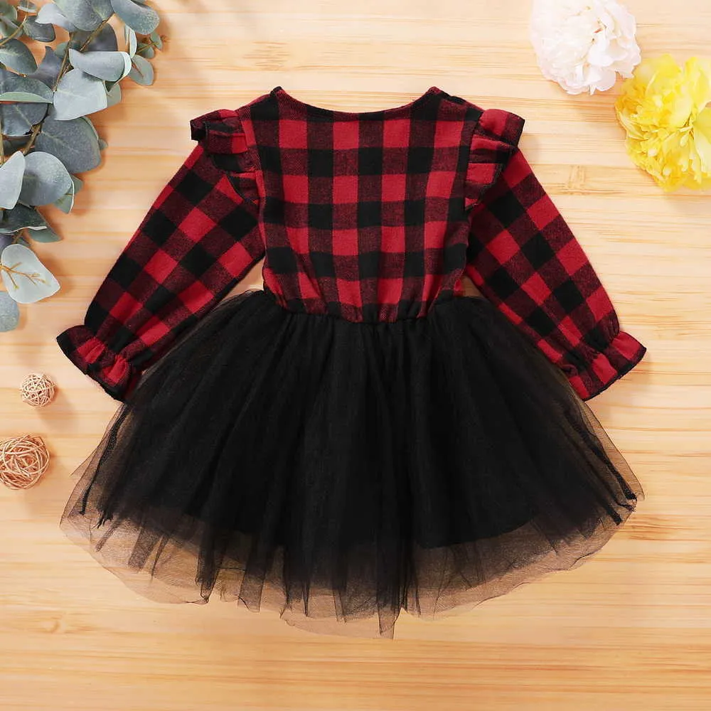 Toddler Kid Neonate Abito natalizio Xmas Pageant Party Princess Tutu Dress Costume Plaid rosso Bambini Ragazze Abito in pizzo D30 Q0716