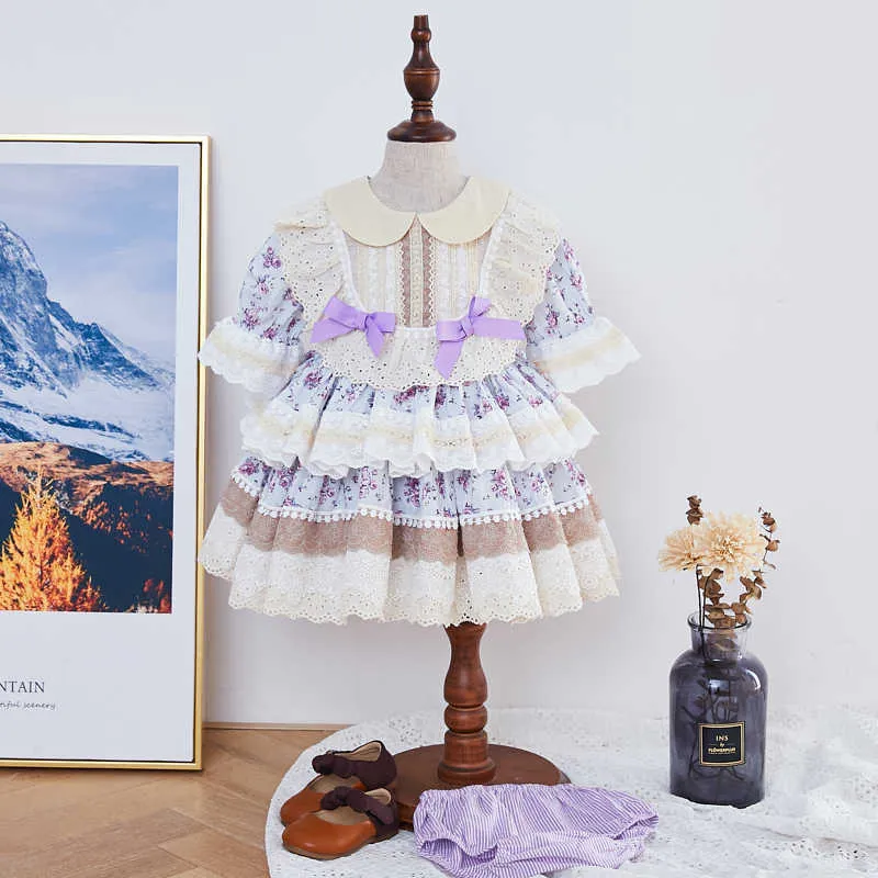 Spanska blommiga klänningar för baby flicka sommar spanien kungliga kläder set barn lolita frocks toddler födelsedag boutique klänning 210615