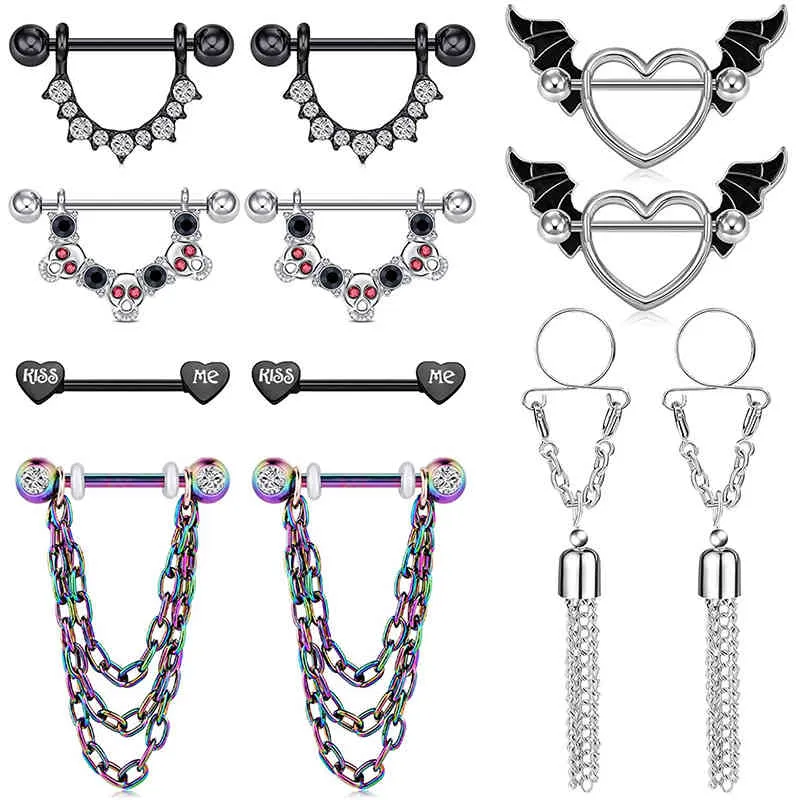 Anneaux en acier inoxydable pour femmes, 14G, Piercing, bijoux, haltères de mamelon, barre droite circulaire, chaîne pendante