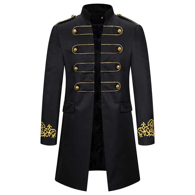 White Stand Collar Embroidery Blazer Men Military Dress Tuxedo Suit Jacket Nightclub Stage Cosplay Masculino 210904306g