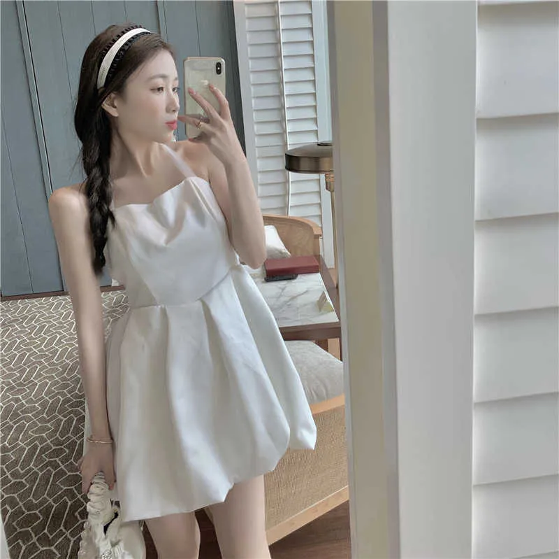 WOMENGAGA Women's Sexy Short Backless High Waist Bow Loose Tank Party Summer Dress White Korean Dresses D9BM 210603