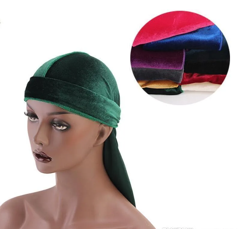 12 estilo Luxo Unisex Veludo Durags Bandana Turbante Chapéu Pirata Caps Perucas Durag Biker Headwear Headband Headband Head Hat Acessórios de Cabelo Goselhas