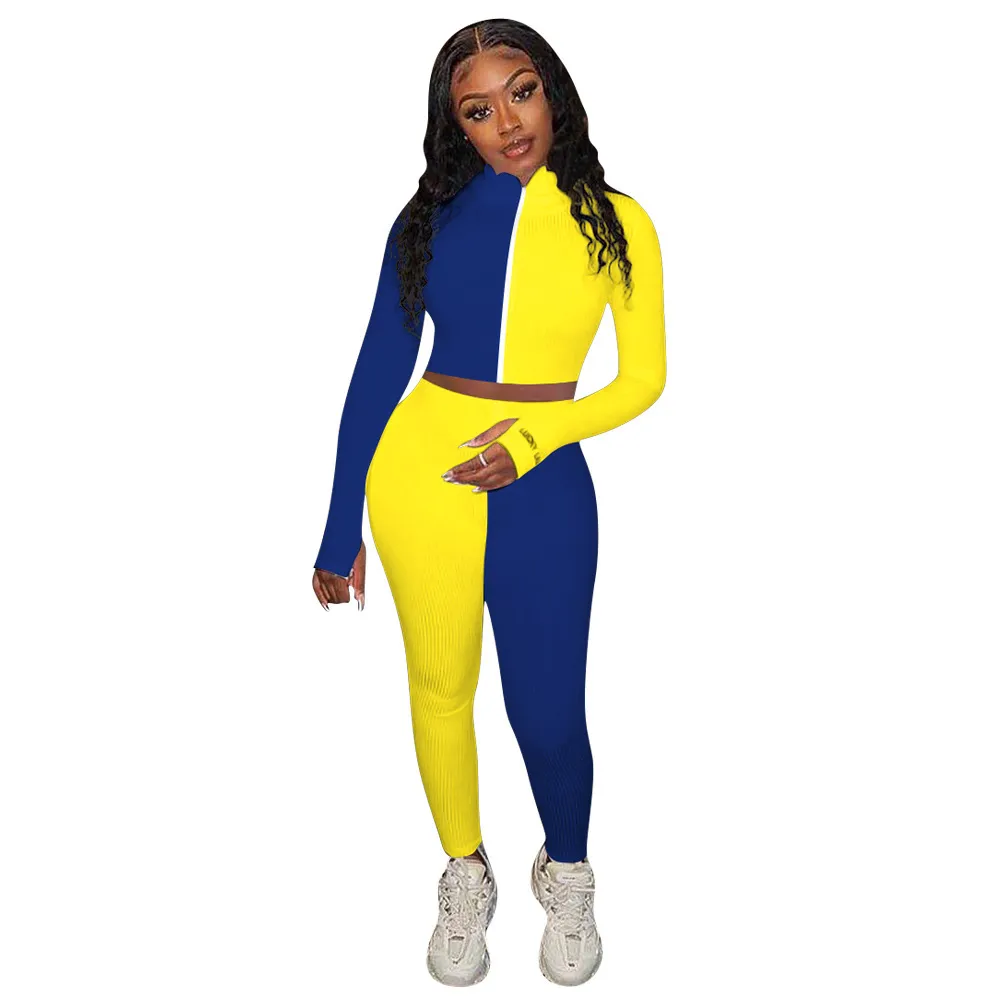 Partihandel slipsfärgbyxor Set Tracksuit For Women Two Piece Sexy Club Outfits Long Sleeve Crop Top Soft Sweatpants Lounge Wear 210525