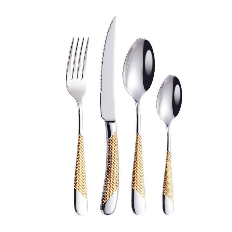 24 -stks Kubac Hommi Gold Golde roestvrijstalen servies set Dinner Lnife vork bestek Service voor 4 druppel 210709258C