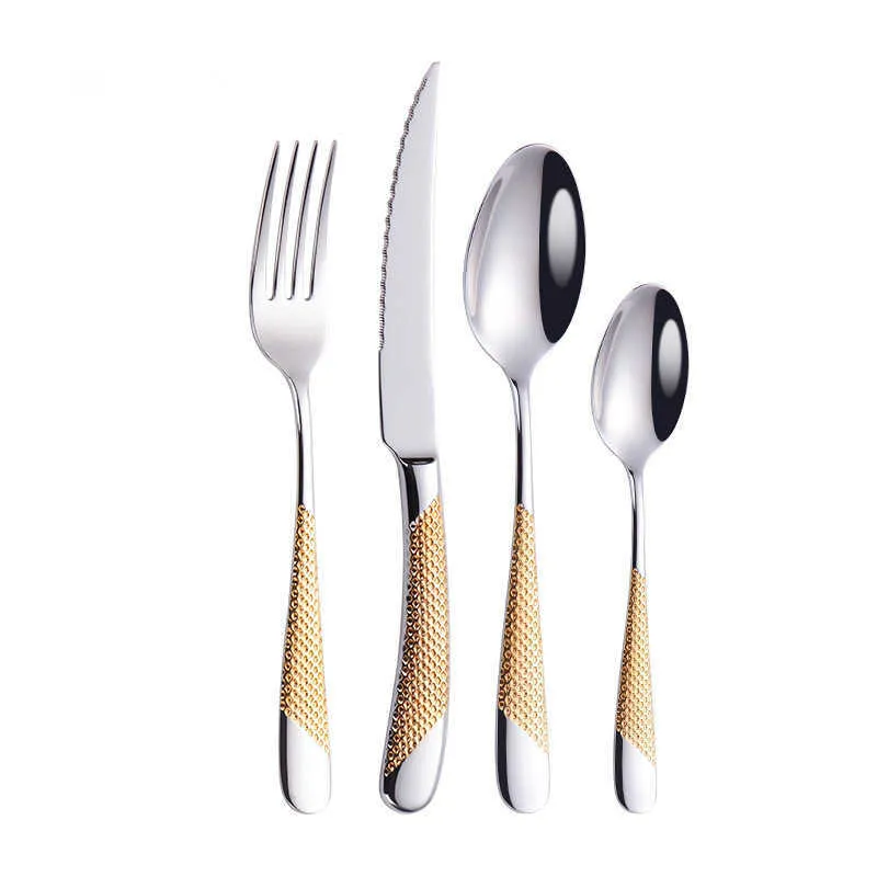 KUBAC Hommi Gold plattiert Edelstahl -Tischgeschirrset Dinner Messer Fork Caslery Service für 4 Drop 2107096956647