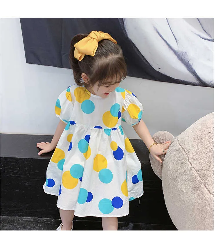 女の子のドレス夏のファッションかわいいパフスリーブポリカドットパーティープリンセス甘い子供の赤ちゃん子供女の子の服210625