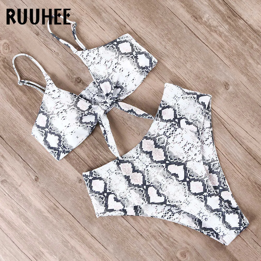 RUUHEE Costume da bagno bikini Donna Costume da bagno a vita alta Set Push Up Davanti Nodo Costume da bagno Summer Beach wear Biquini 210611