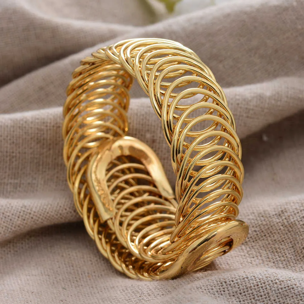 Luxury 24k Stretchable Bracelet Dubai Gold Color Bangles for Women Girls Wife Bride Bangles Bracelets Jewelry Gift Q0717