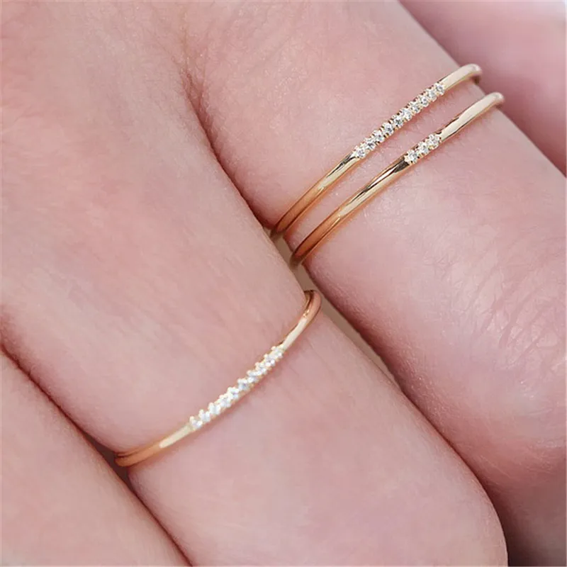 14 K Altın Dolu Zirkon Yüzükler Knuckle Takı Anillos Mujer Bague Femme Minimalizm Anelli Donna Aneis Kadınlar için