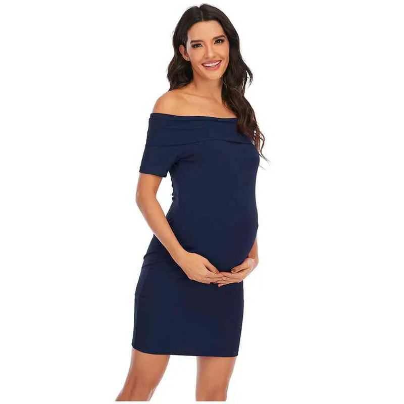 2021 Robe enceinte Femme Maternité Sans manches Couleur unie Hors épaule Dos nu Mode Enceinte Grossesse Robe de soirée G220309