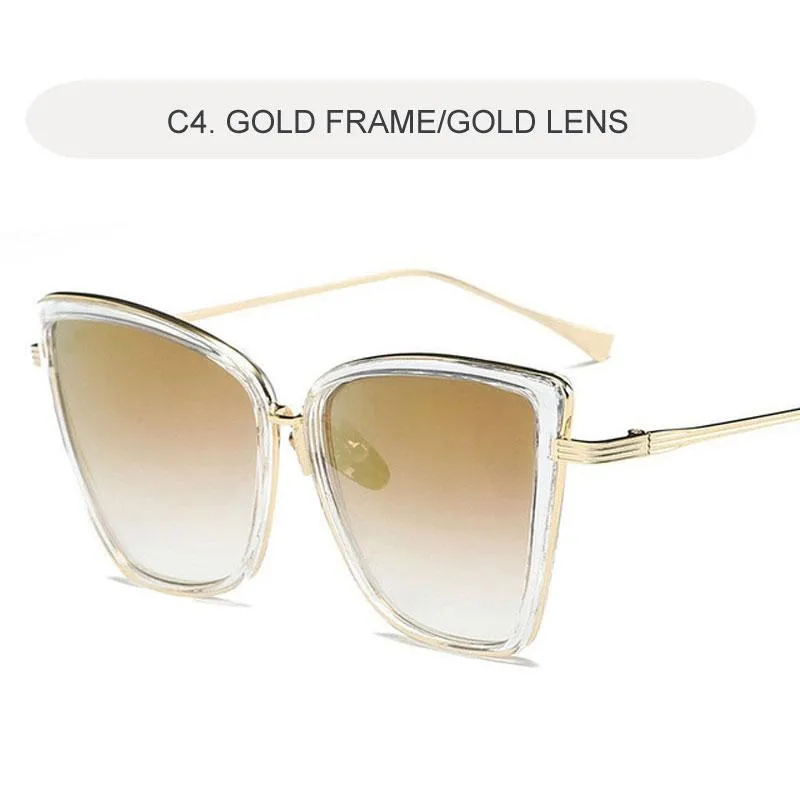 Óculos de sol 2022 Designer de marca Cateye Women Women Vintage Metal Glasses para Mirror Retro Lunette de Soleil Femme2288
