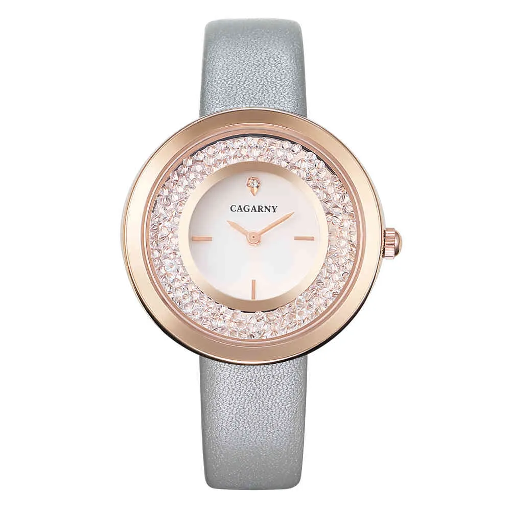Luxury Brand Cagarny Quartz Watch For Women Fashion Ladies Klockor Rose Gold Case Vogue Leather Shining Crystal Reloj Mujer