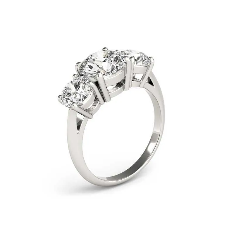 Anello da donna in argento sterling LESF 925 3 pietre 2 carati taglio rotondo SONA anelli di fidanzamento con diamante simulato 210330244E