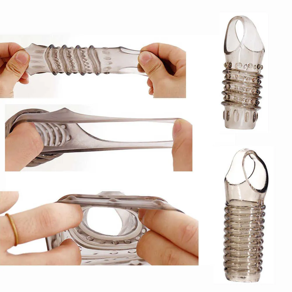 Massage Produkter Penis Skal för Sex Silicone Penis Ring Sexleksaker för män Vagina Toy Ribbed Dildo Girth Enhancer Dick Sleeve Chastity Device