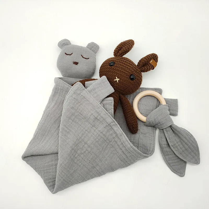 новое ins органическое муслиновое мягкое одеяло, игрушка в виде животного, детское одеяло, плюшевая игрушка-мишка, шарф с кроликом, носовой платок, успокаивающее полотенце 2103045789882