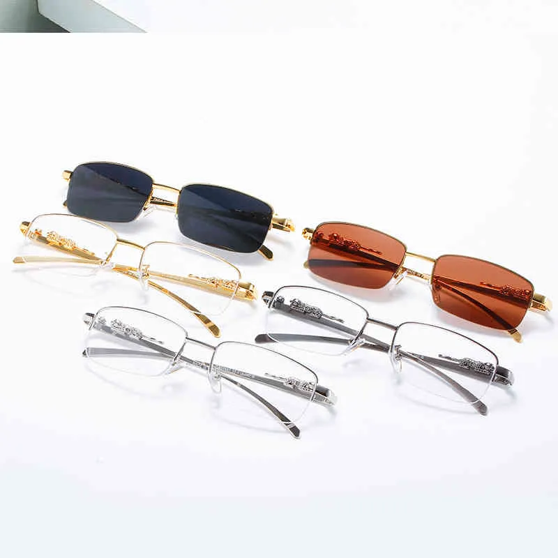 2024 Fashion Off Luxury Designer de luxe Nouveaux lunettes de soleil pour hommes et femmes hors Fashion Half-Frame Metal Cheetah Head Lunes optiques Net Red Street Photo Femmes