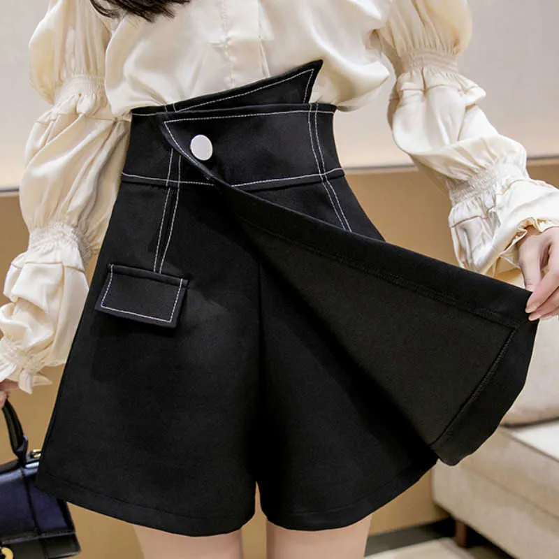 Kimutomo irrégulière Shorts jupes femmes printemps automne corée Chic dames solide taille haute a-ligne élégant décontracté 210719