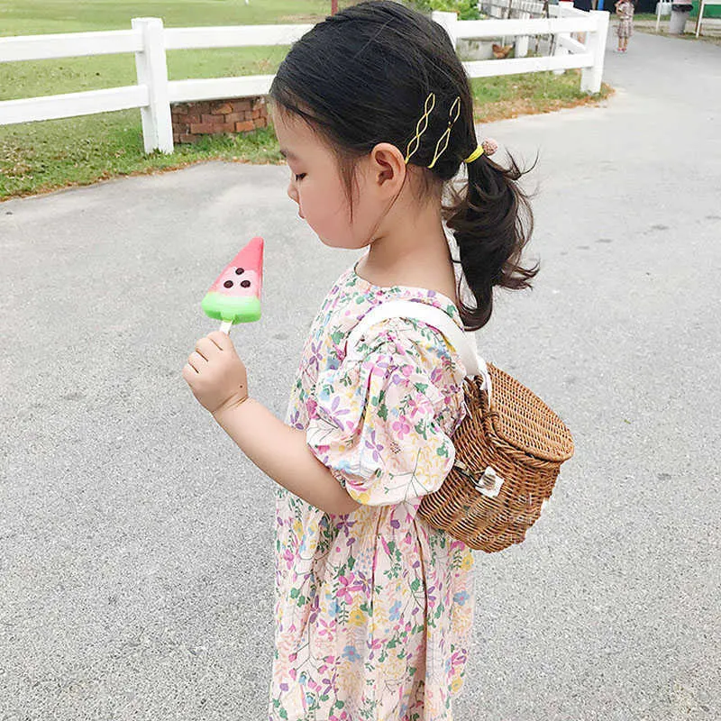 Летние девушки платье японский и корейский стиль сладкий пастырский V-образным вырезом цветочные детские детские одежда детская одежда 210625