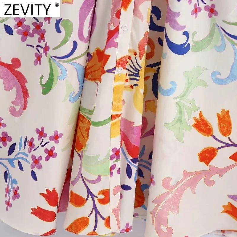 Zevity Women Vintage Totem Floral Print Bow Sashes Midi Shirt Dress Memach Chic 3クォータースリーブカジュアルスリムベスティドスDS8361 220215