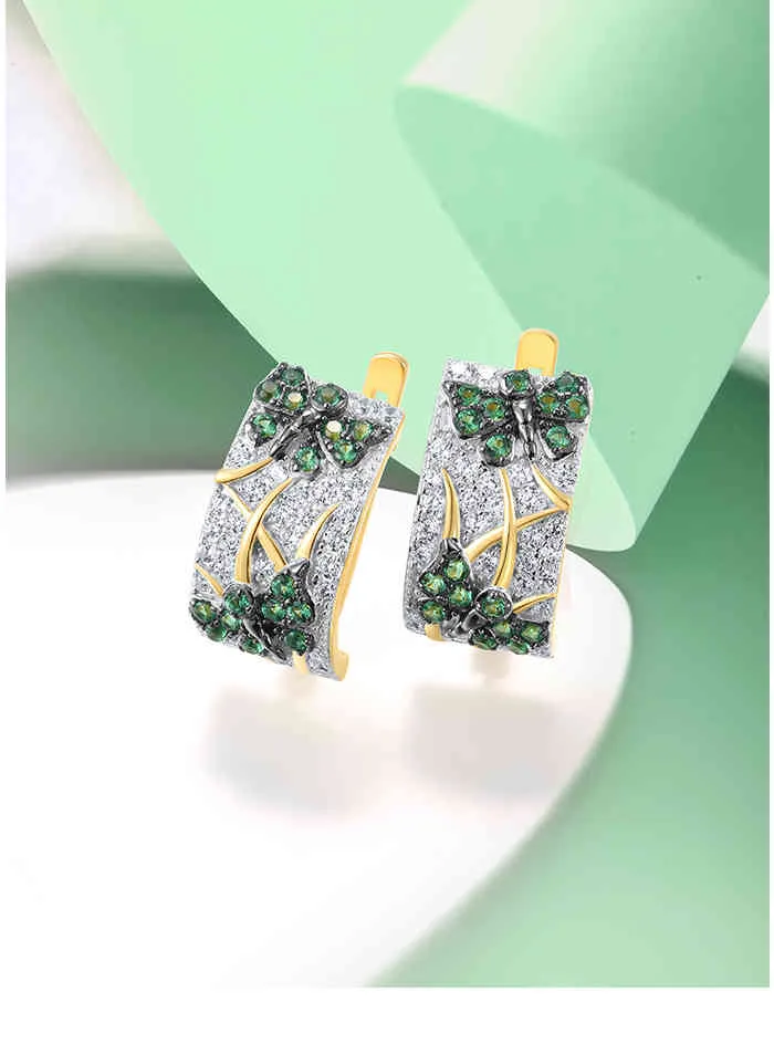 SANTUZZA authentique 925 boucles d'oreilles en argent Sterling pour femmes vert spinelle papillon Animal plaqué or cadeau de mariage bijoux fins