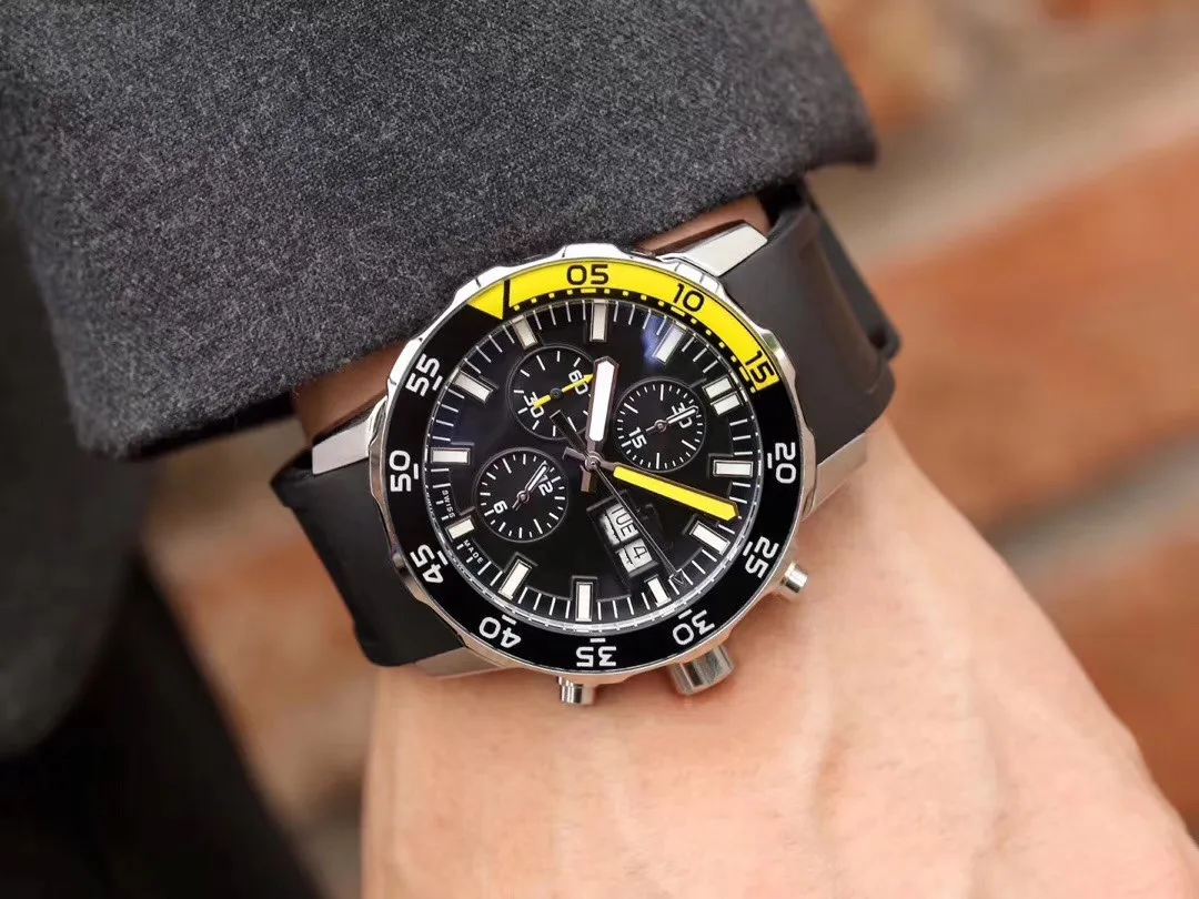 Часы высшего качества с черным резиновым ремешком, роскошные морские мужские дизайнерские часы из нержавеющей стали с автоматическим кварцевым механизмом, спортивные часы wr327B