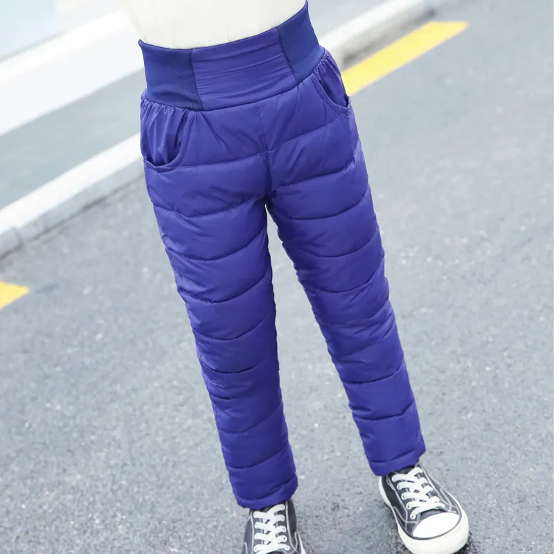 Child Girl Boy Winter Pants Cotton Padded Thick Warm Trousers Waterproof Ski Pants 10 12 Year Elastic High Waisted Baby Kid Pant (8)