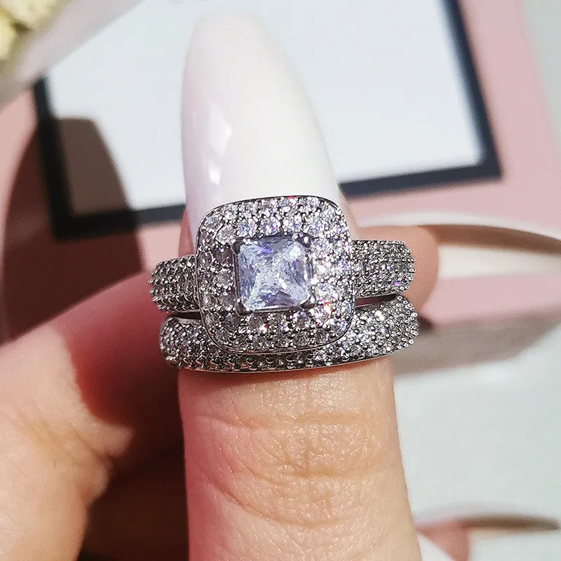Choucong Brand Desgin Wedding Rings Luxury Jewelry 925 Sterling Silver Princess Cut White Topaz CZ Diamond Pave 5A Zircon Party Pr276Z