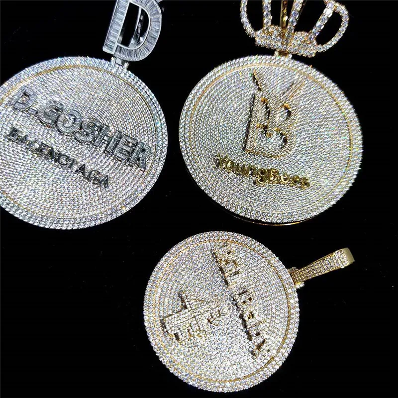 Haute qualité plaqué or complet Bling CZ diamant rond couronne lettre pendentif collier pour hommes femmes avec 3mm 24 pouces chaîne de corde hanche H2991