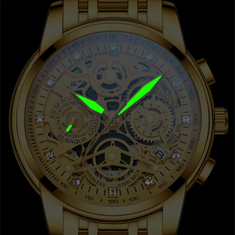 Nektom Men Watches Luxury Top Brand Gold Watchステンレススチールビッグオスウィストウォッチイエロークォーツスポーツウォッチ2103102973