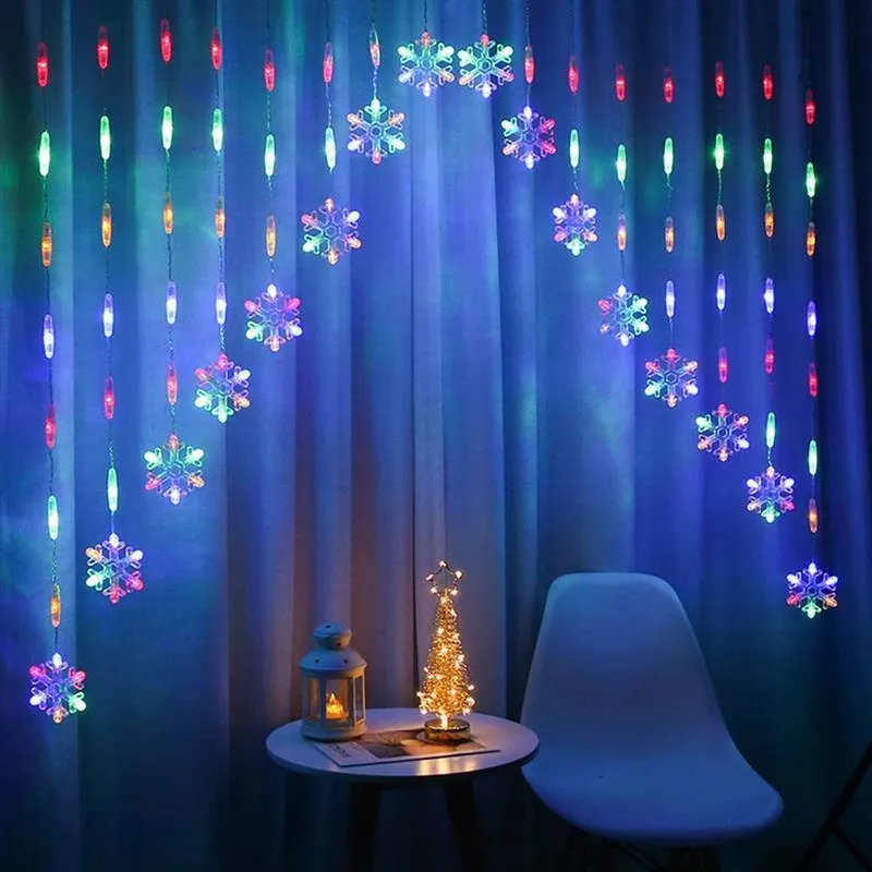 LED Fairy Lights Garland Curtain Lamp Star Snow Snowfliake String Lights Year New Christmas Decortations for Home Bedroom Window 201006