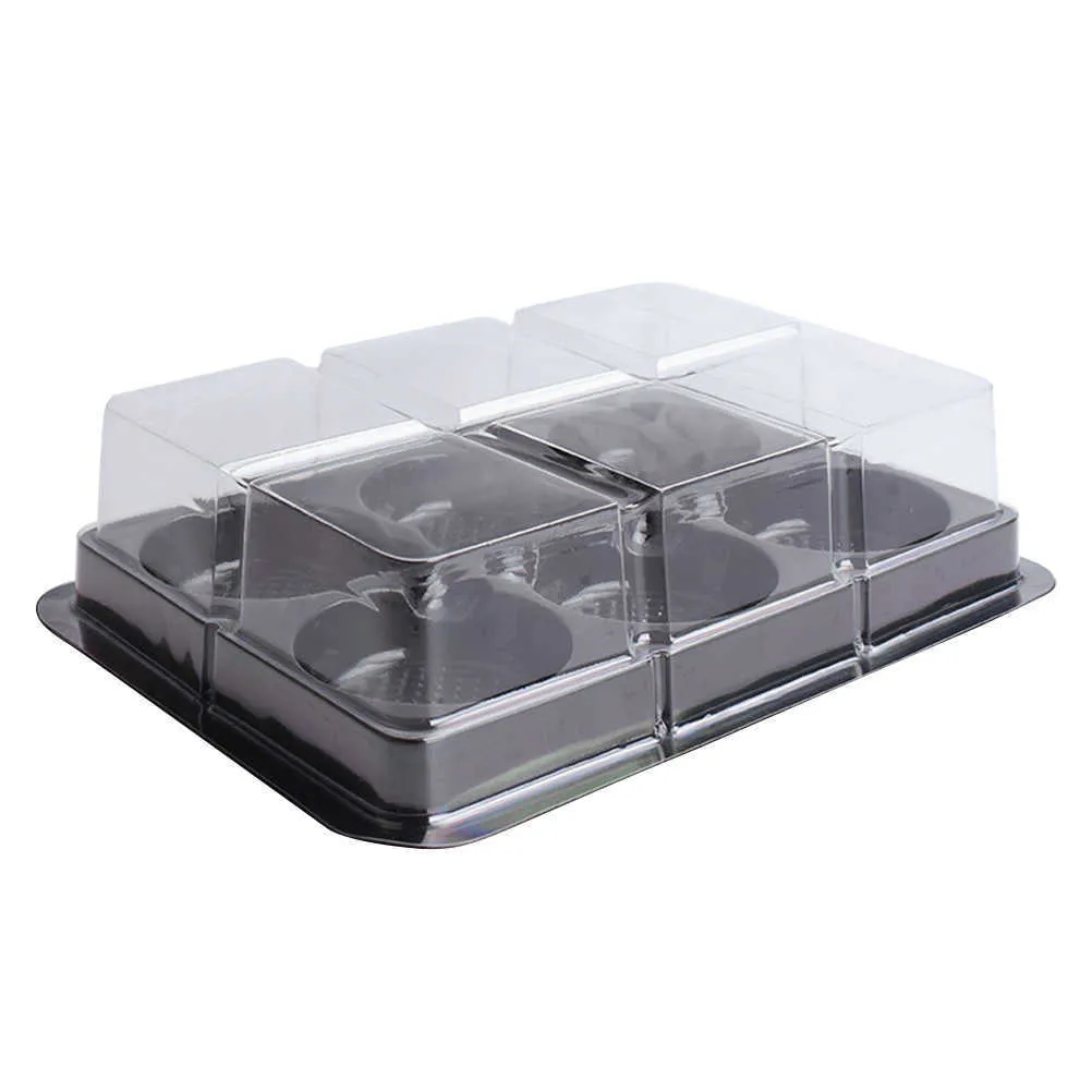 50 stks 6 Holtes Mochi Containers Plastic Mooncake Lade met Transparant Deksel Voedsel Verpakking Y0712