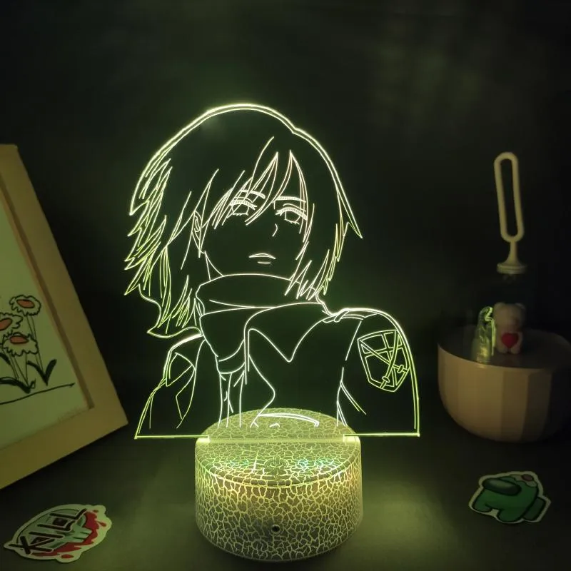 Nocne światła 3D lampa lawowa manga Mikasa Ackerman Atak na tytan anime Figures LED RGB Neon Bateria Bateria Decor Decor dla domu252d