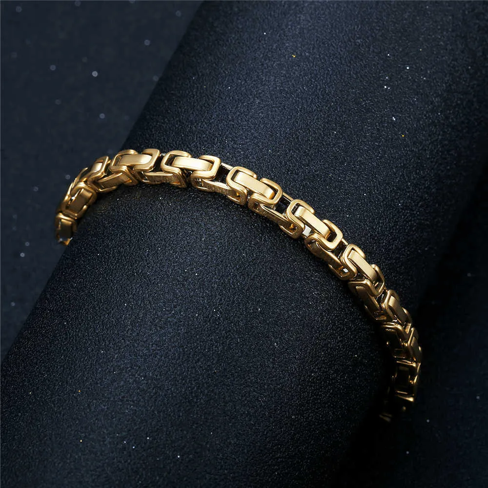 Moda corrente masculina pulseira punk cor de ouro pulseira 5mm largura link bizantino para mulheres jóias braslet 20219267735