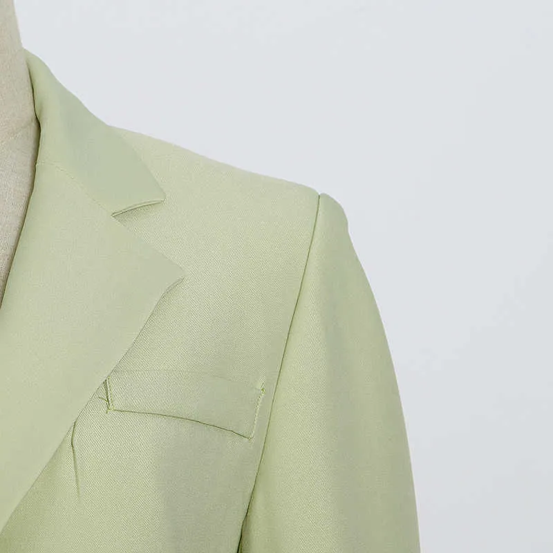 VHH Asymetryczny blezer dla kobiet Collar z długim rękawem Backless Hollow Out Beading Green Coats Styl Fashin Style 210930