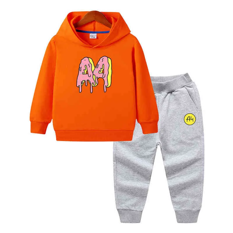 Summer A4 Merch Child Hoodie Pants Suit a4 Donuts print Boy Girl Felpa Top Merch A4 Casual Quality kids Baby Clothing 220115