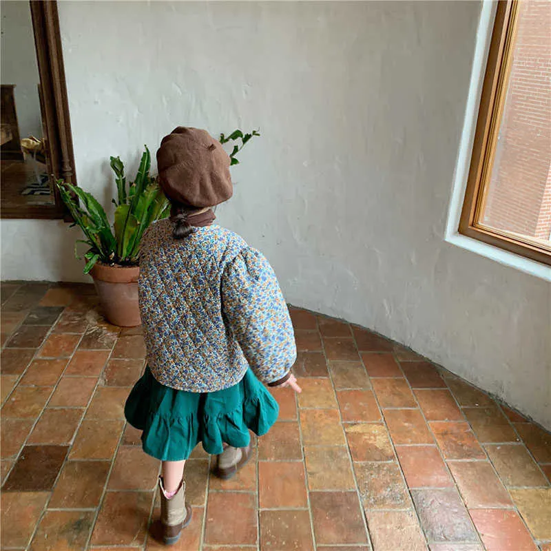 MILANCEL Automne Enfants Manteau Floral Filles Veste Manches Bouffantes Style Coréen Survêtement 211011