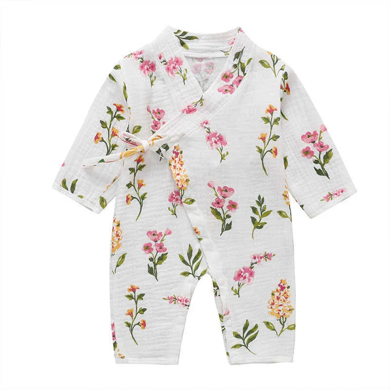Born Kimono Uzun kollu Tulum Bebek Sevimli Karikatür Gazlı Bez Organik Pamuk Yumuşak Tulum Giysileri Moda 20 210816