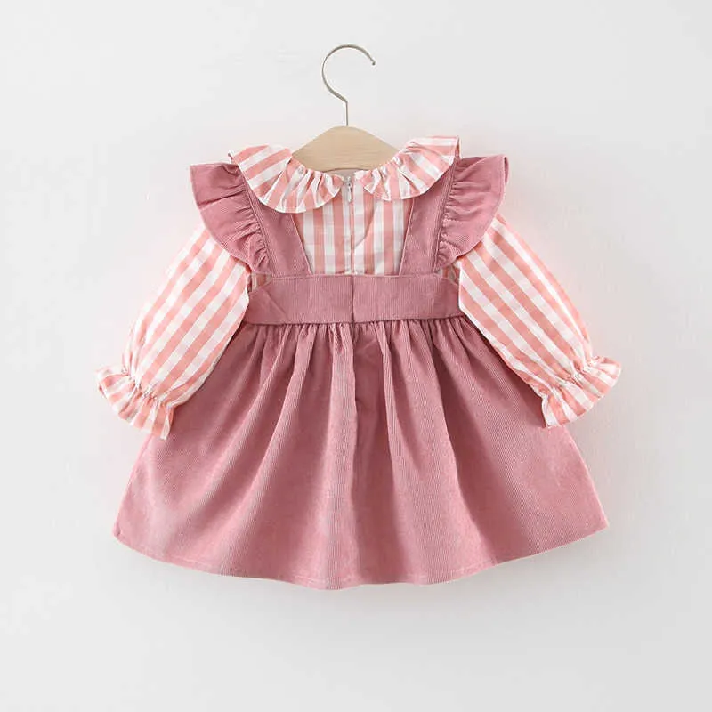 Björn ledare baby flicka klänning vårfödda tjejer klänningar toddler baby barn kostym pläd jordgubbe patchwork söt kläder 210708