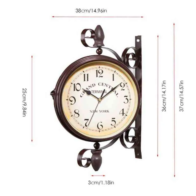 Horloge Vintage de Style Européen Horloge Murale Double Face à la Mode Innovante 211110