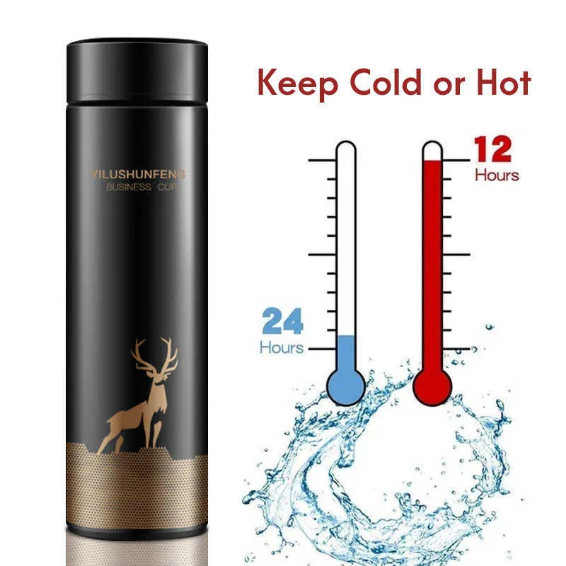 500 ml intelligent rostfritt stål termos temperatur display vakuumflaskor termoser kaffe kopp smart vattenflaska gåvor 210615