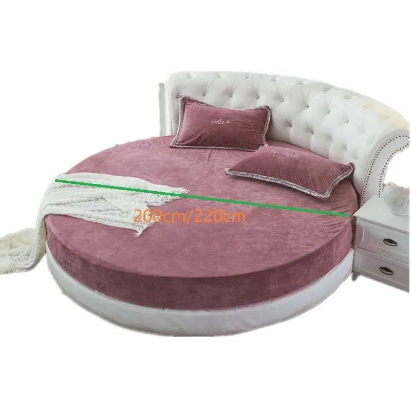 Winter Round Coral Fleece Fitted Bed Sheet Solid Color Velvet Bedspread Round Diameter 200cm-220cm Flannel Sheet Mattress Cover T200901