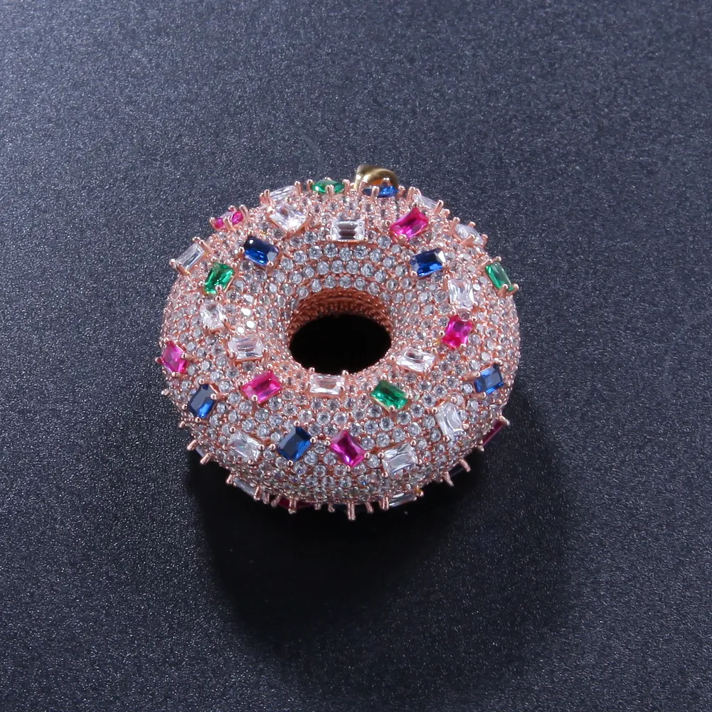 Iced Out Colorful Donuts Pendant Halsband Fashion Mens Womens Couples Hip Hop Rose Gold Halsband smycken299w