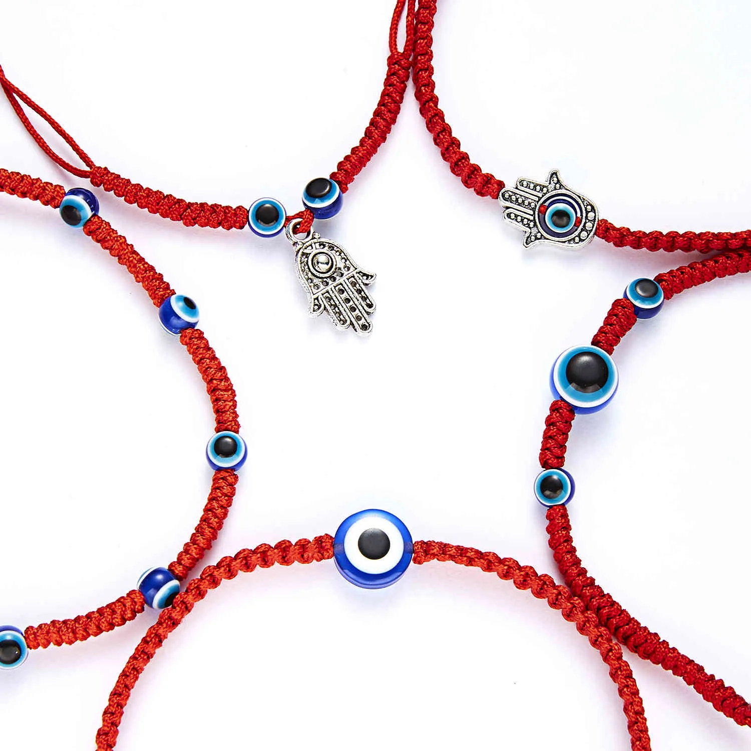 青い目の悪の目赤いロープのブレスレットの多用途の創造的な手のひら2ラウンドビーズブレスレット